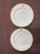 19th cent. Ceramics: Pair of dinner plates, gilt rimmed with crossed flags and Salvator makers label