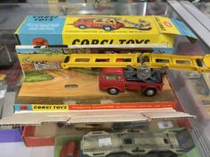 Toys: Diecast vehicles Corgi 64 working conveyor on forward control Jeep red body, farmhand