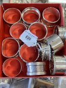 Hallmarked Silver: Napkin rings, various hallmark dates and designs, approx. 7oz. (13).