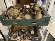 20th cent. and later white metal and brassware skimmers, candlesticks, etc. (2 boxes)