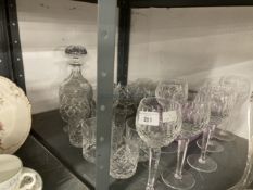 20th cent. Glassware: Whisky glasses x 6, brandy glasses x 6, Hock glasses x 6, sherry glasses x