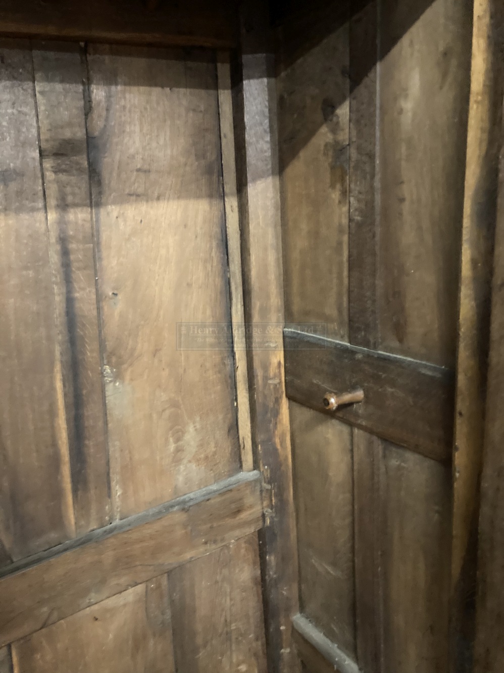 18th cent. Oak panelled kitchen cupboard with later additions. 41ins. x 72ins. x 21ins. - Image 3 of 4