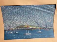 Alec Wiles (1924-2020): Cornish School pastel of a liner surrounded by yachts, together with a