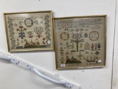 20th cent. Reproduction woolwork sampler, double dated 1722-1803. Maritime, family, and religious