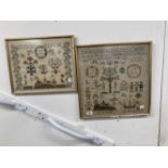 20th cent. Reproduction woolwork sampler, double dated 1722-1803. Maritime, family, and religious