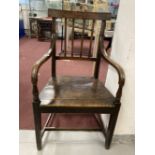Late 18th cent. English oak and elm elbow chair.