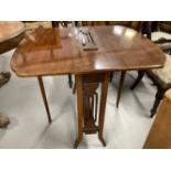 Early 20th cent. Mahogany lyre end drop leaf side table.