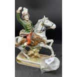 20th cent. German Ceramics: Figure on horseback, possibly Scheibe Alsbach 'Murat' impressed L33/8