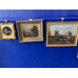 19th cent. English School: Oil on board of a village scene, 7ins. x 5ins. Plus another of a