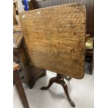 Late 18th/early 19th cent. Oak square tilt top table on tripod leg base. 28½ins. x 27½ins.