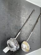 Hallmarked Silver: Georgian 1807-08 ladle with silver bowl and twisted horn handle, an unmarked