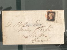 Stamps & Social History: GB, SG 1 Penny Black on complete letter, believed to be Plate 6, K L very