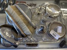 Hallmarked Silver:Silver and cut glass dressing table items, miscellaneous scent bottle, brushes,