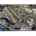 Hallmarked Silver:Silver and cut glass dressing table items, miscellaneous scent bottle, brushes,