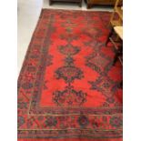Carpets & Textiles: 19th cent. Turkey carpet, red ground, seventeen guls of geometric design with