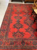 Carpets & Textiles: 19th cent. Turkey carpet, red ground, seventeen guls of geometric design with