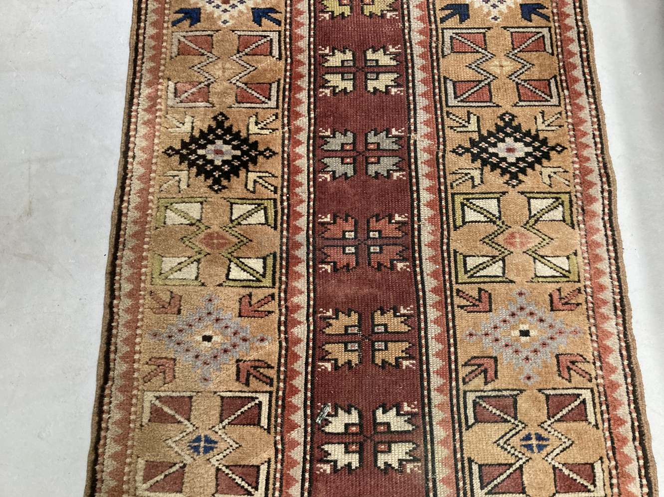 Carpets & Rugs: 19th cent. Turkaman runner, geometric designs on beige ground with reds, blues, - Image 2 of 2