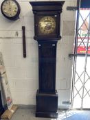 Clocks: 18th cent. Oak 30hr longcase clock, brass face and spandrels. Chas (Charles) Raymond