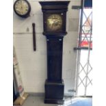 Clocks: 18th cent. Oak 30hr longcase clock, brass face and spandrels. Chas (Charles) Raymond