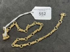 Jewellery: Yellow metal shackle link chain stamped 585, tests as 14ct gold. Length 15¾ins. Width 6.