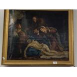 19th cent. Oil on canvas. Religious study, Burial of Christ.