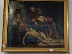 19th cent. Oil on canvas. Religious study, Burial of Christ.