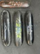 19th cent. Black lacquer/ faux tortoiseshell pince-nez/glasses cases. 5½ins.- 6ins. (4)