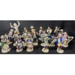 20th cent. Volkstadt Monkey Orchestra comprising nineteen porcelain figurines and including a 6½