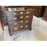 Late 18th/early 19th cent. Mahogany chest of four drawers on bracket supports, of modest