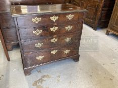 Late 18th/early 19th cent. Mahogany chest of four drawers on bracket supports, of modest