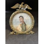 19th cent. French Empire Napoleon portrait miniature finely painted, signed 'Lucas'. Framed in a