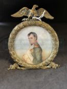19th cent. French Empire Napoleon portrait miniature finely painted, signed 'Lucas'. Framed in a