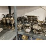 Silver Platedware: Collection of items including, teapots x 4, coffee pot, goblets x 6, cake stands,