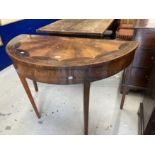 Georgian mahogany, satinwood and marquetry dressing table the demi lune top enclosing a fitted