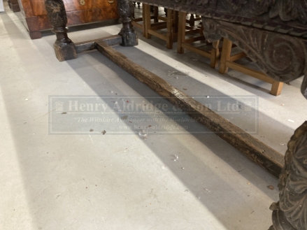 17th cent. Style, oak refectory table, the cleated plank top with foliate carved frieze, on leaf - Image 4 of 7