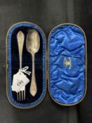 Hallmarked Silver: Child's spoon and fork, cased. Hallmarked London 1893.