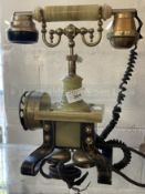 Mid 20th cent. Continental green onyx and Japanned effect telephone. 12ins. (Not for use)