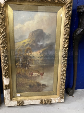 Sidney Yates Johnson Act (1890-1926): Oil on canvas of Highland Cattle, a pair. 11ins. x 23ins. - Image 2 of 3