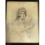 Richard Cosway R.A. In the manner of, portrait miniature of a young woman on card, notation on