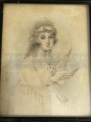 Richard Cosway R.A. In the manner of, portrait miniature of a young woman on card, notation on