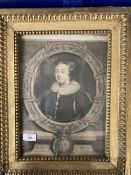 17th cent. Mezzotint of Mary Queen of Scots, 'D. G Scotiae and Franciae Regina'. 10ins. x 13ins.