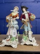 Sitzendorf bucolic porcelain figures of poachers with printed backstamp. 10ins.
