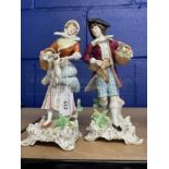 Sitzendorf bucolic porcelain figures of poachers with printed backstamp. 10ins.