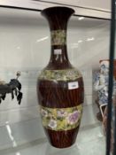 20th cent. Chinese faux bois vase with banded floral decoration, Yongzhen mark. Height 19ins.