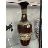 20th cent. Chinese faux bois vase with banded floral decoration, Yongzhen mark. Height 19ins.