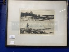 Norman Wilkinson (1878-1971): 'The Haunt of the Brown Trout, River Garry', signed etching, framed