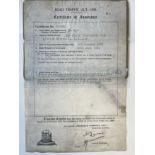 Motoring: Sir Winston Churchill (1874-1965). Extremely rare Certificate of Car Insurance named to