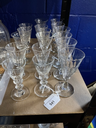 19th cent. Drinking glasses knop stemmed, petal cut with ground pontils. 4½ins. x 6ins. Plus