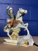 20th cent. German Ceramics: Figure on horseback, possibly Scheibe Alsbach 'Murat' impressed L33/8