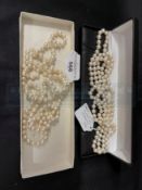 Jewellery: Opera length row of cultured pearls. One hundred and forty seven uniform cultured pearls.